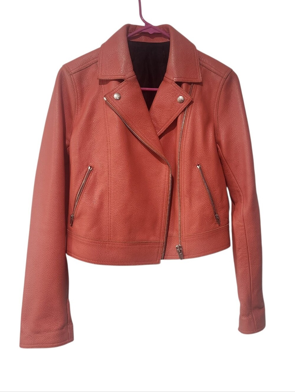 Alexander Wang Cowhide Leather Moto Jacket Orange Size 6